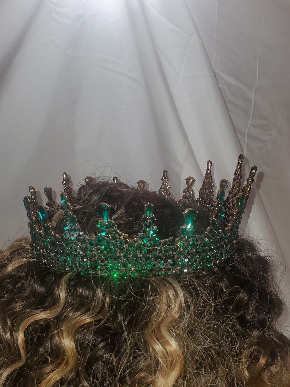 Emerald Crystal Tiara Crown - Green Rhinestone Headpiece by SweetV - Picture 5 of 8